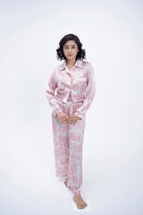 Silk 2 Pcs Printed PJ Set - Pink