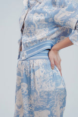 Silk 2 Pcs Printed PJ Set - Blue