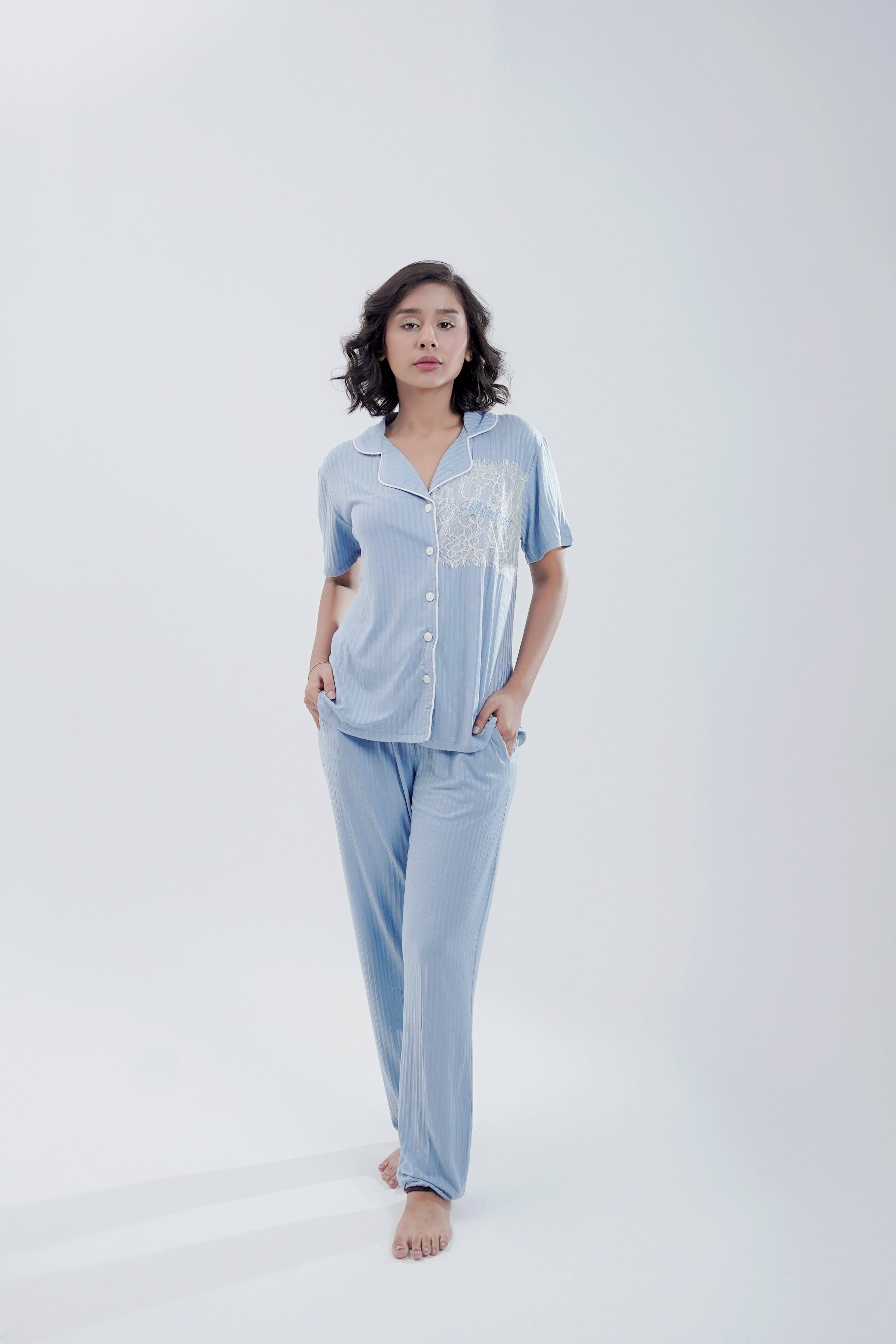 Cotton 2 Pcs PJ Set - Blue